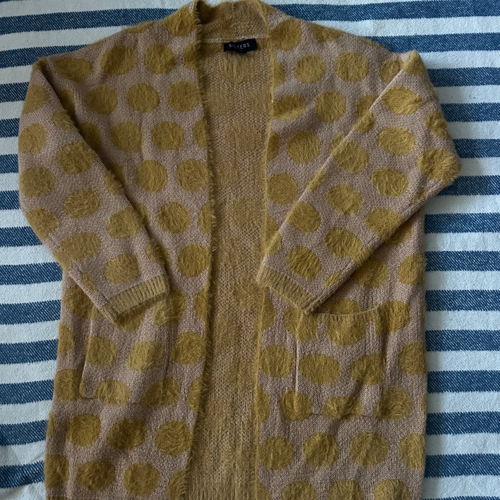 Chic Polka Dot Cardigan in Tan and pink blush